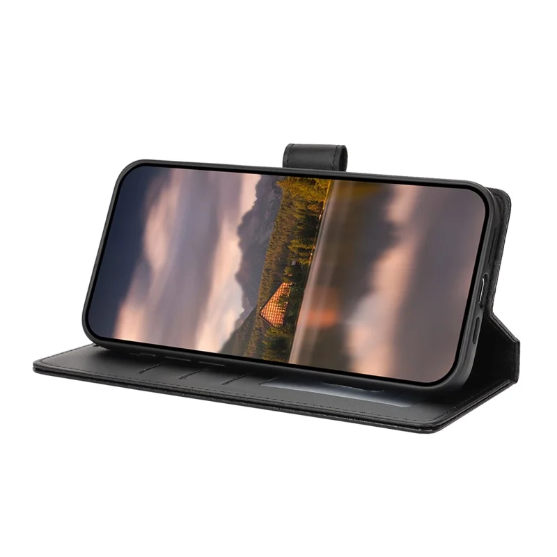 For iPhone 16 Pro Case with Hand Strap Flower Imprint Leather Wallet Phone Cover - Black