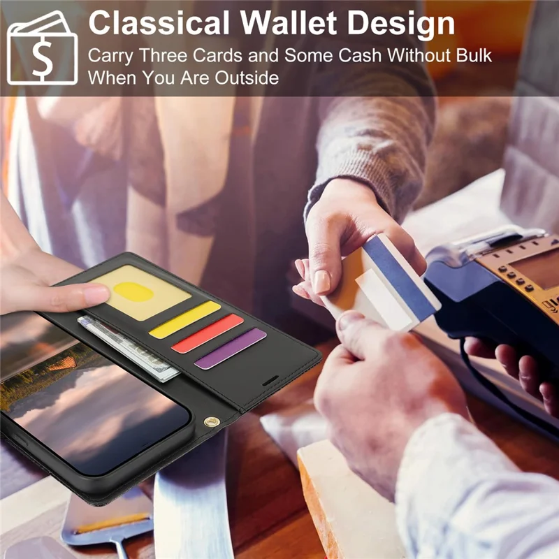 For iPhone 16 Pro Case with Hand Strap Flower Imprint Leather Wallet Phone Cover - Black