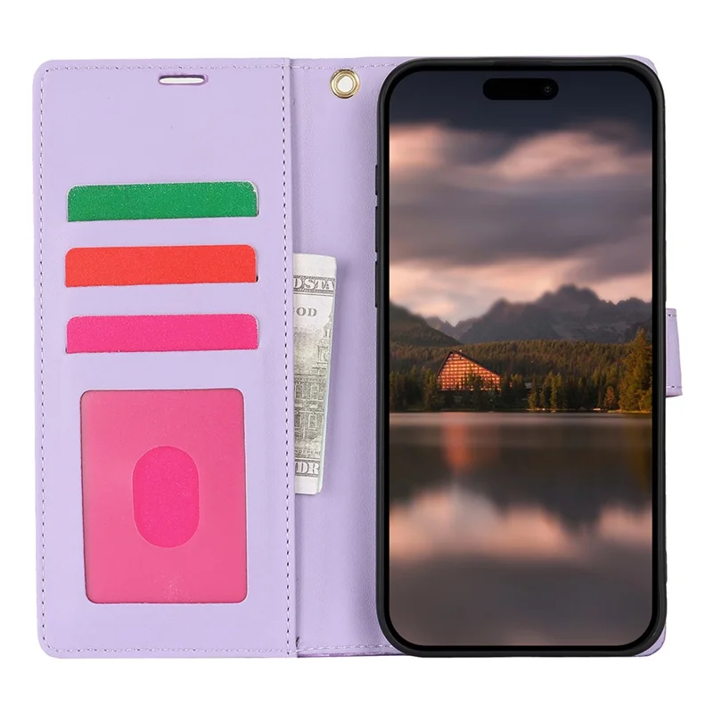 For iPhone 16 Plus Case with Hand Strap Flower Imprint Leather Wallet Phone Cover - Purple