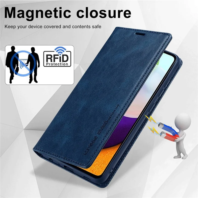 LC.IMEEKE Anti-shock Phone Case for Samsung Galaxy A53 5G, RFID Blocking Magnetic Closure Flip Wallet Stand Cell Phone Cover - Blue