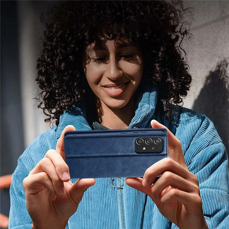LC.IMEEKE Anti-shock Phone Case for Samsung Galaxy A53 5G, RFID Blocking Magnetic Closure Flip Wallet Stand Cell Phone Cover - Blue