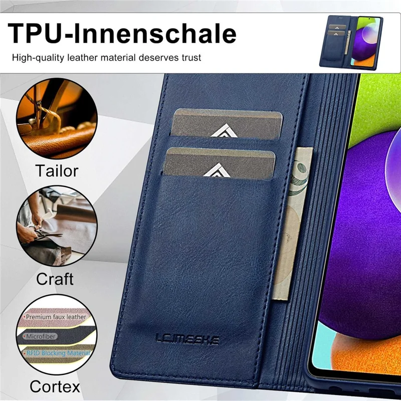 LC.IMEEKE Anti-shock Phone Case for Samsung Galaxy A53 5G, RFID Blocking Magnetic Closure Flip Wallet Stand Cell Phone Cover - Blue