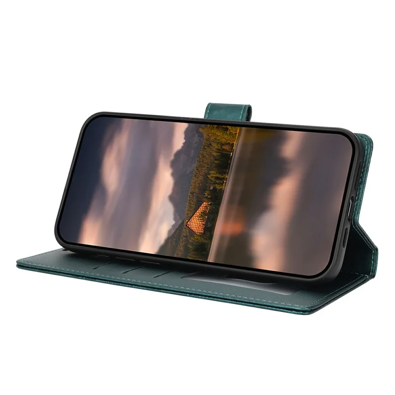 For iPhone 15 Pro Max Case with Hand Strap Flower Imprint Leather Wallet Phone Cover - Green