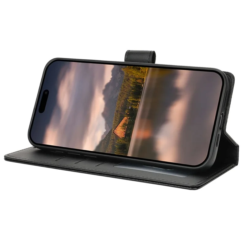 For iPhone 15 Plus / 14 Plus Case with Hand Strap Flower Imprint Leather Wallet Phone Cover - Black