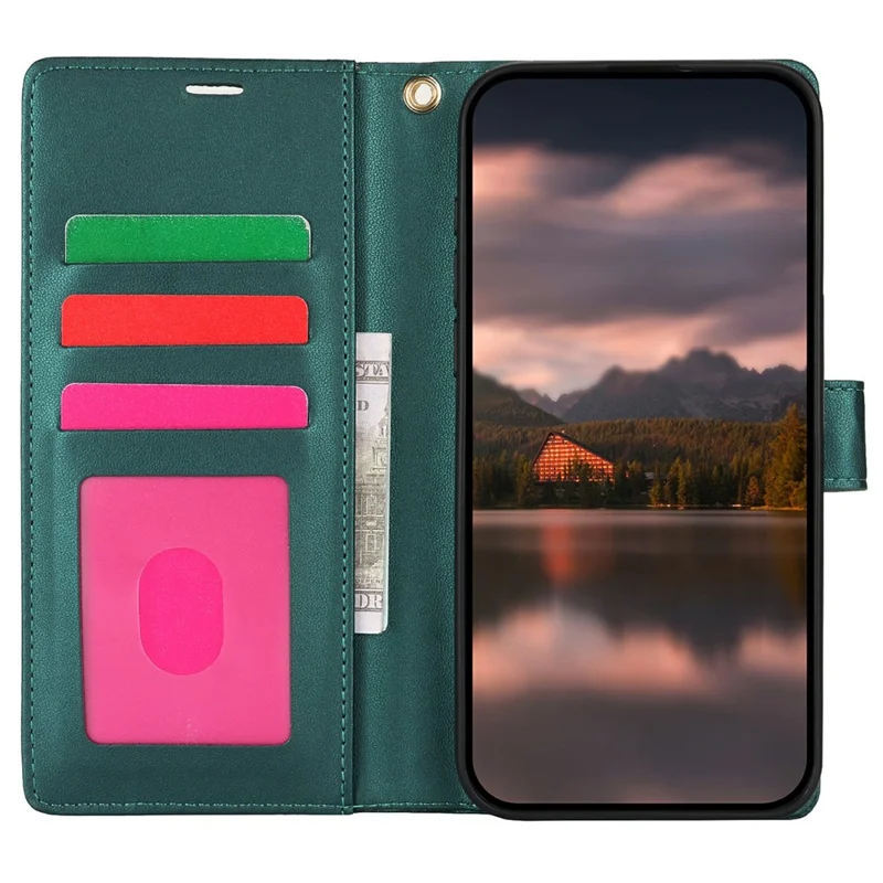 For iPhone 14 Pro Case with Hand Strap Flower Imprint Leather Wallet Phone Cover - Green