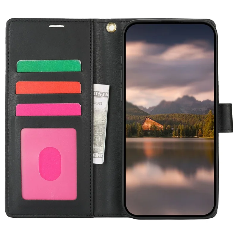 For iPhone 14 Pro Case with Hand Strap Flower Imprint Leather Wallet Phone Cover - Black