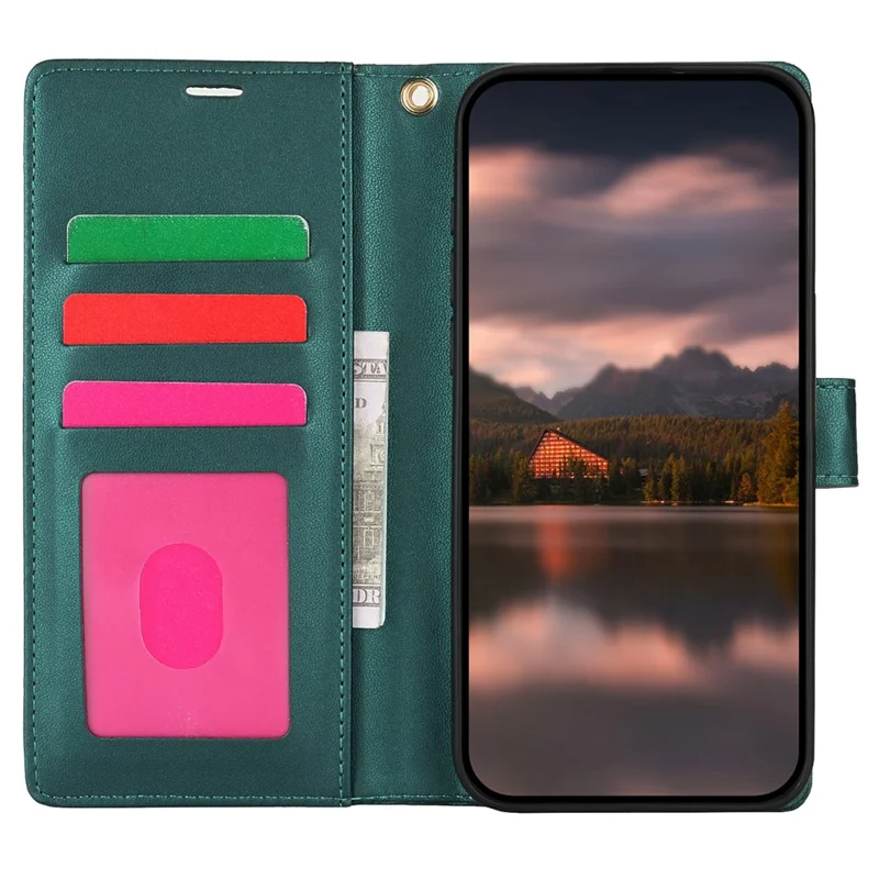 For Samsung Galaxy S25+ Case with Hand Strap Flower Imprint Leather Wallet Phone Cover - Green