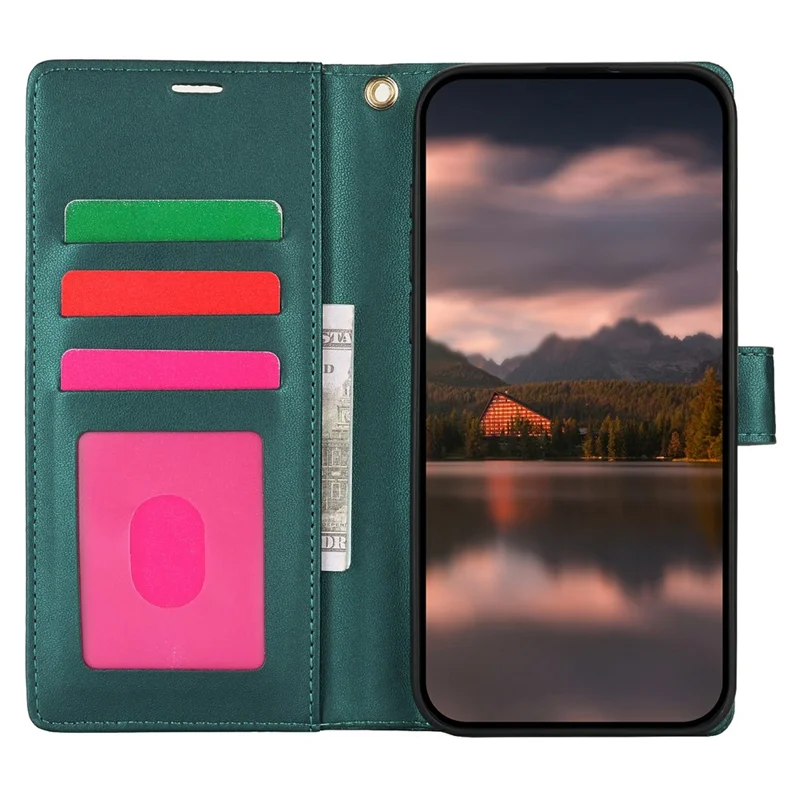 For Samsung Galaxy A05 4G Case with Hand Strap Flower Imprint Leather Wallet Phone Cover - Green