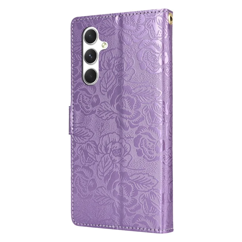 For Samsung Galaxy A36 5G Case with Hand Strap Flower Imprint Leather Wallet Phone Cover - Purple