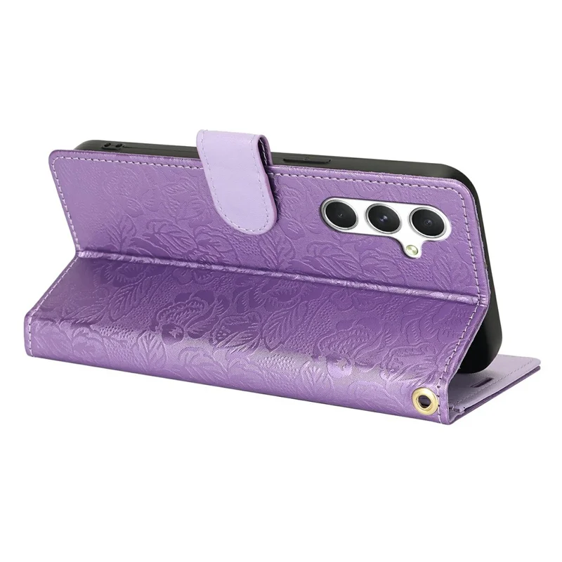 For Samsung Galaxy A36 5G Case with Hand Strap Flower Imprint Leather Wallet Phone Cover - Purple