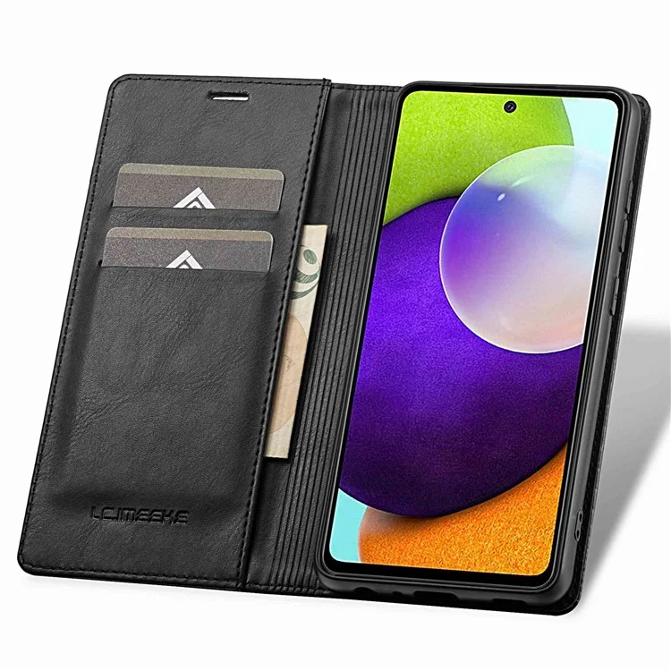 LC.IMEEKE para Samsung Galaxy A52 4G / 5G / A52s 5G Funda de Teléfono Blindada RFID con Soporte Flip Wallet Cover - Negro