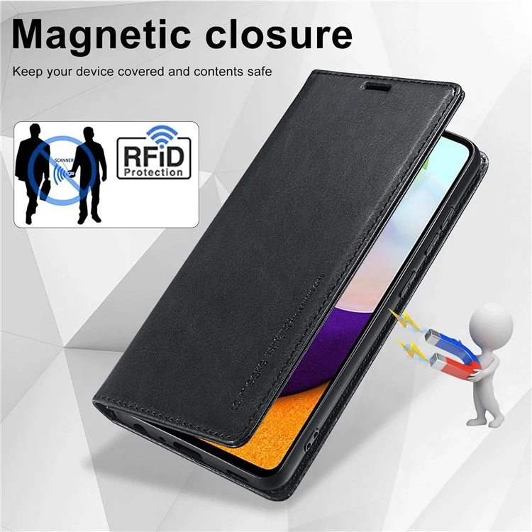 LC.IMEEKE para Samsung Galaxy A52 4G / 5G / A52s 5G Funda de Teléfono Blindada RFID con Soporte Flip Wallet Cover - Negro