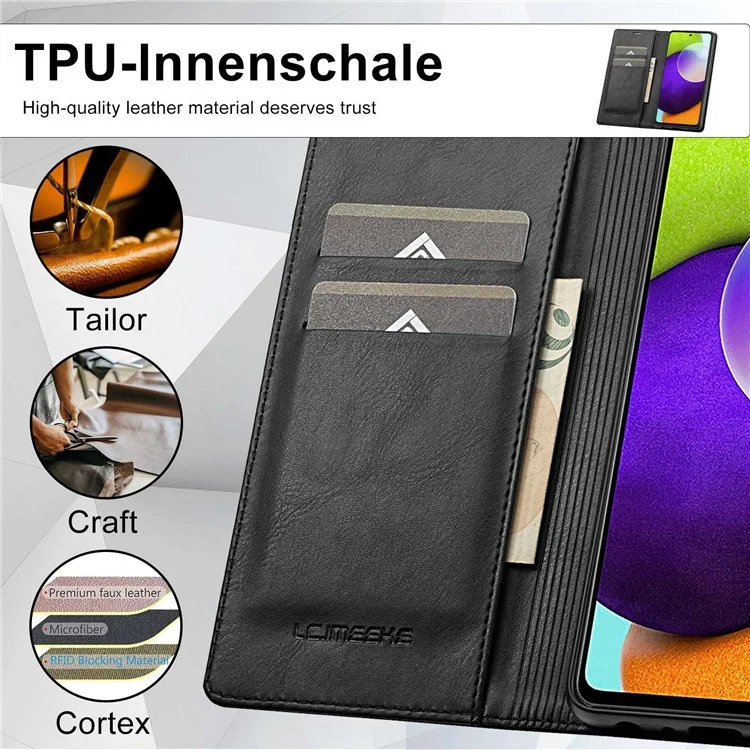 LC.IMEEKE para Samsung Galaxy A52 4G / 5G / A52s 5G Funda de Teléfono Blindada RFID con Soporte Flip Wallet Cover - Negro