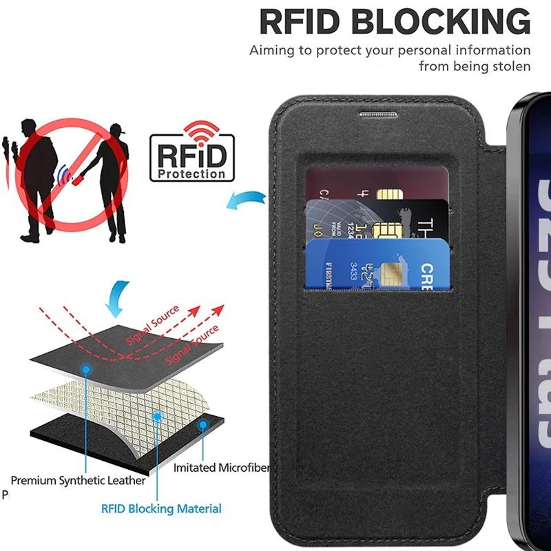 For Samsung Galaxy S25 Case Compatible with MagSafe Rhombus PU Leather Phone Cover - Black
