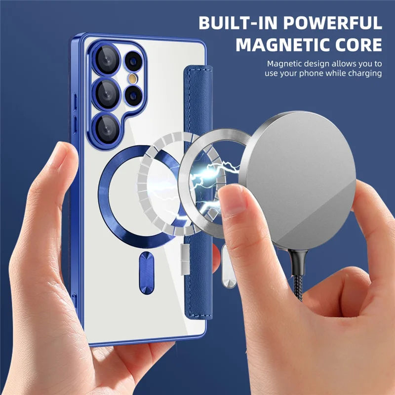 For Samsung Galaxy S25 Ultra Case Compatible with MagSafe Rhombus PU Leather Phone Cover - Sapphire