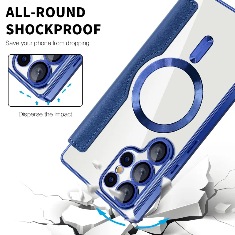 For Samsung Galaxy S25 Ultra Case Compatible with MagSafe Rhombus PU Leather Phone Cover - Sapphire
