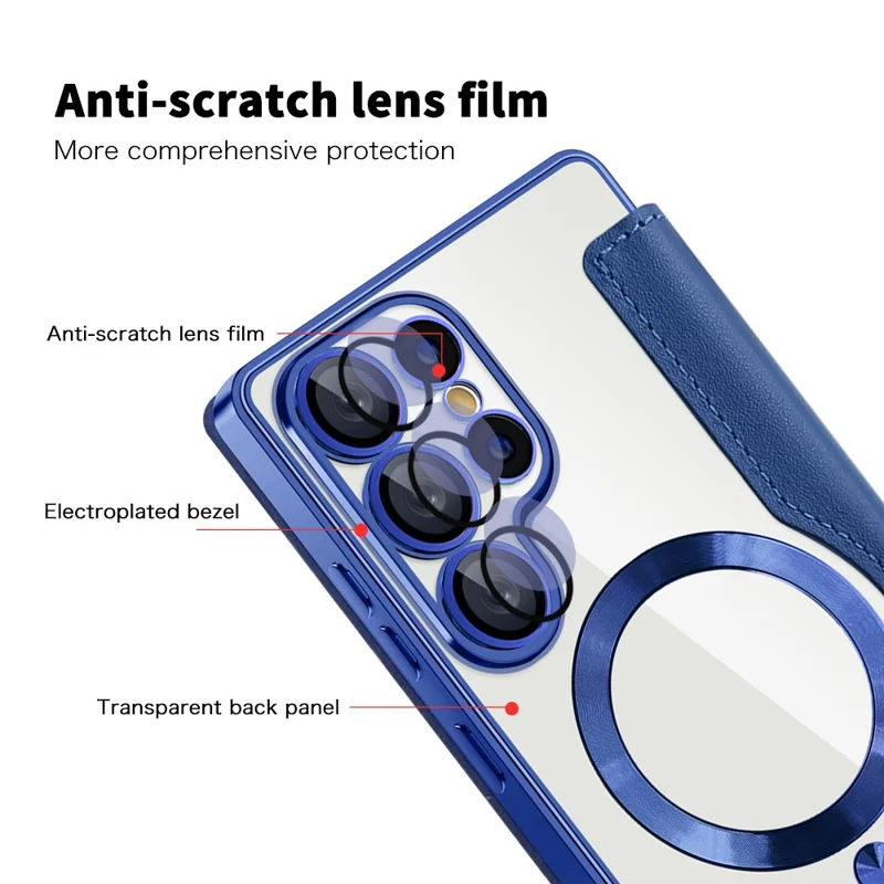 For Samsung Galaxy S25 Ultra Case Compatible with MagSafe Rhombus PU Leather Phone Cover - Sapphire