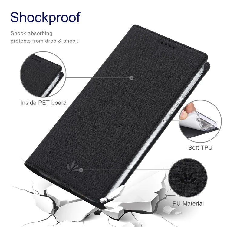 VILI DMX Series pour OnePlus 10T 5G / Ace Pro 5G Étui folio à fente pour carte Flip Cover Magnétique Auto-absorbé Étui en cuir PU Debout - Noir