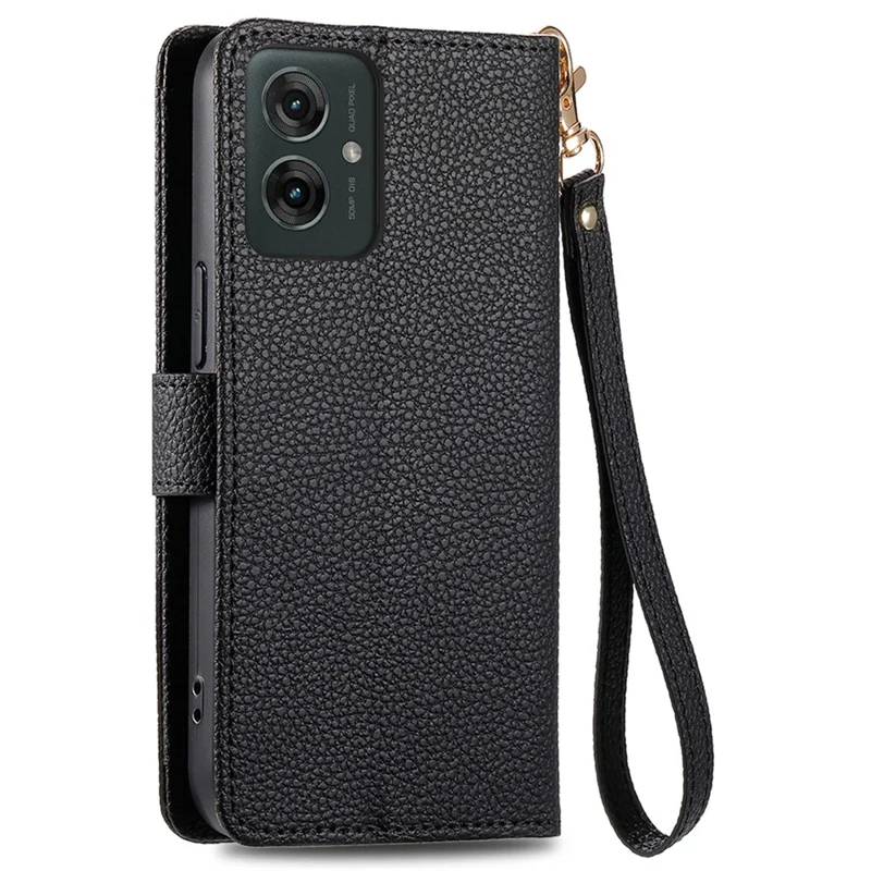 For Motorola Moto G55 5G Case RFID Blocking Zipper Pocket Leather Wallet Phone Cover - Black