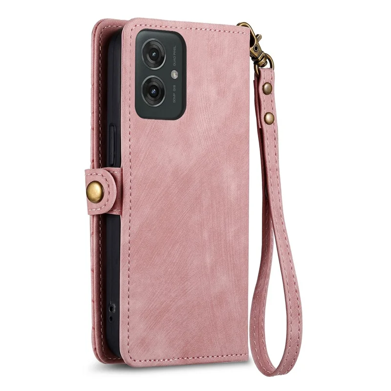For Motorola Moto G55 5G PU Leather Stand Wallet Cover Geometry Imprinted Phone Case - Pink