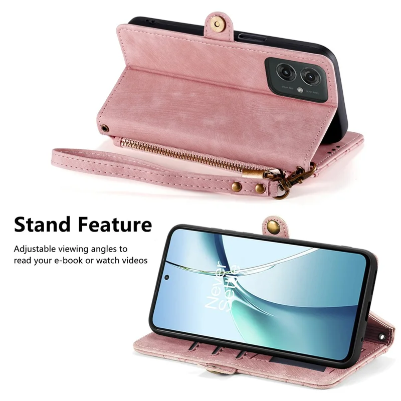 For Motorola Moto G55 5G PU Leather Stand Wallet Cover Geometry Imprinted Phone Case - Pink