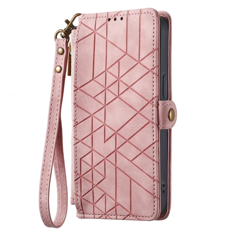 For Motorola Moto G55 5G PU Leather Stand Wallet Cover Geometry Imprinted Phone Case - Pink