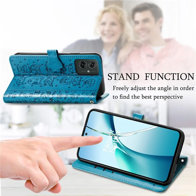 For Motorola Moto G55 5G Case Leather Wallet Flip Phone Cover Cute Cat Dog Pattern - Blue