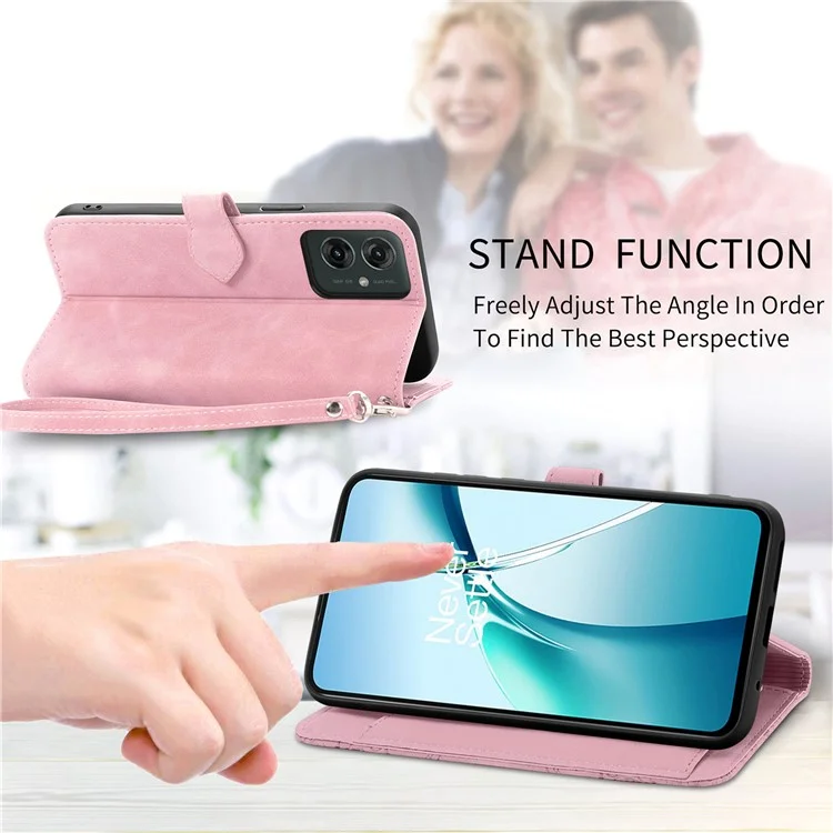 For Motorola Moto G55 5G Zipper Wallet Case with Strap Flower Imprint PU Leather Phone Cover - Pink
