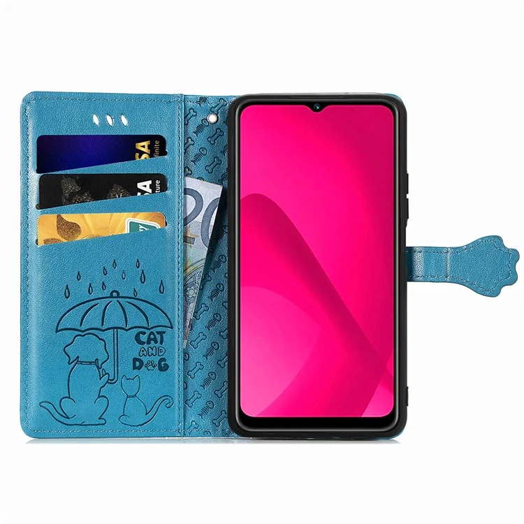 Étui en cuir pour Xiaomi Redmi 14C 4G / 14R 5G / Poco C75 4G Housse de téléphone à rabat portefeuille Motif mignon chat chien - Bleu