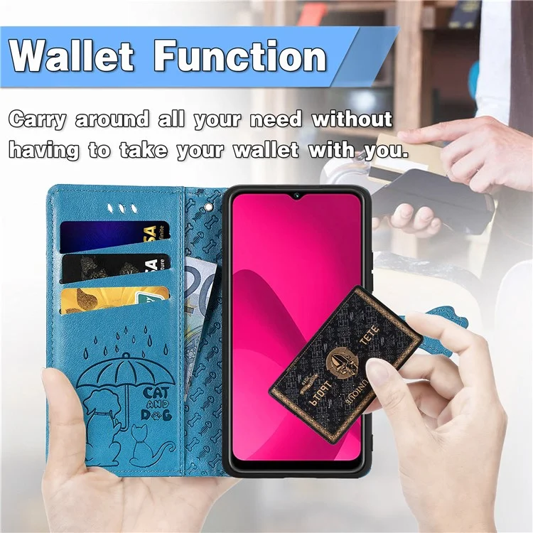 Étui en cuir pour Xiaomi Redmi 14C 4G / 14R 5G / Poco C75 4G Housse de téléphone à rabat portefeuille Motif mignon chat chien - Bleu