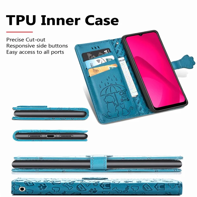 Étui en cuir pour Xiaomi Redmi 14C 4G / 14R 5G / Poco C75 4G Housse de téléphone à rabat portefeuille Motif mignon chat chien - Bleu