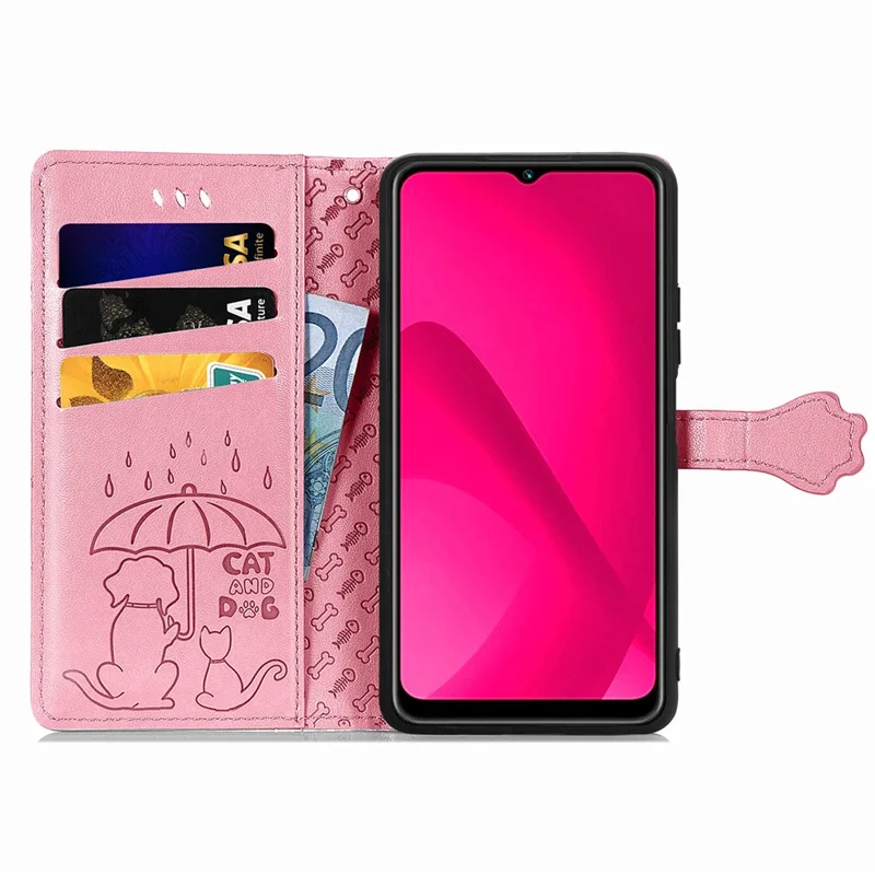 Leather Phone Case For Xiaomi Redmi 14C 4G / 14R 5G / Poco C75 4G Wallet Flip Phone Cover Cute Cat Dog Pattern - Pink