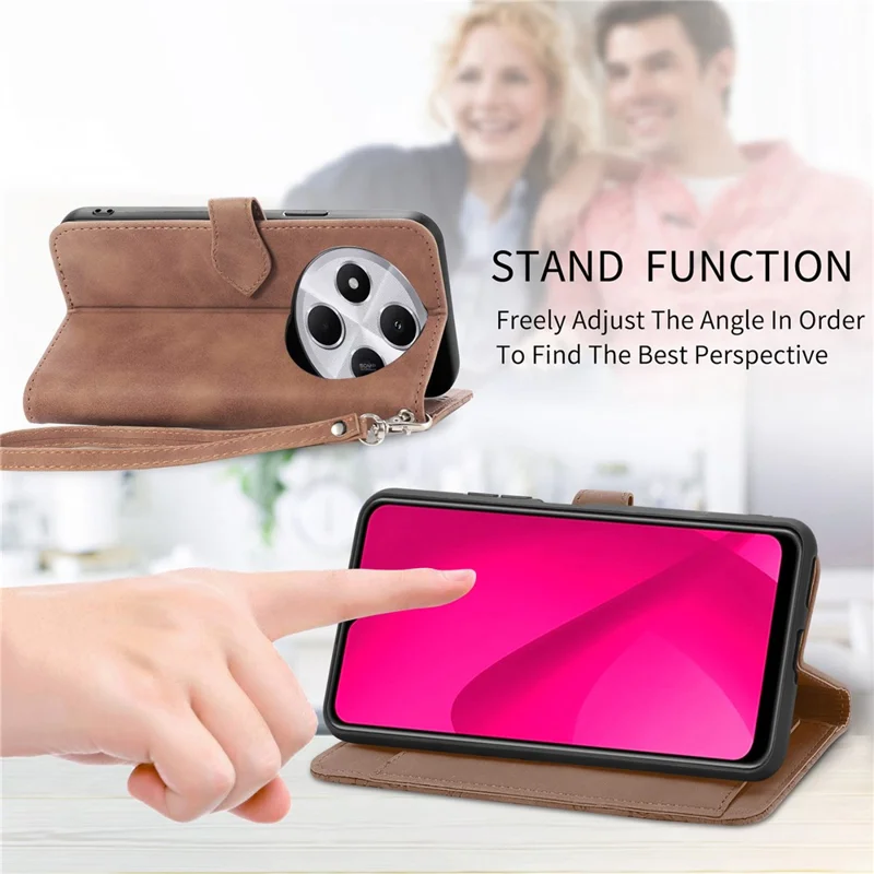 Leather Phone Case For Xiaomi Redmi 14C 4G / 14R 5G / Poco C75 4G Wallet Flip Phone Cover Cute Cat Dog Pattern - Pink