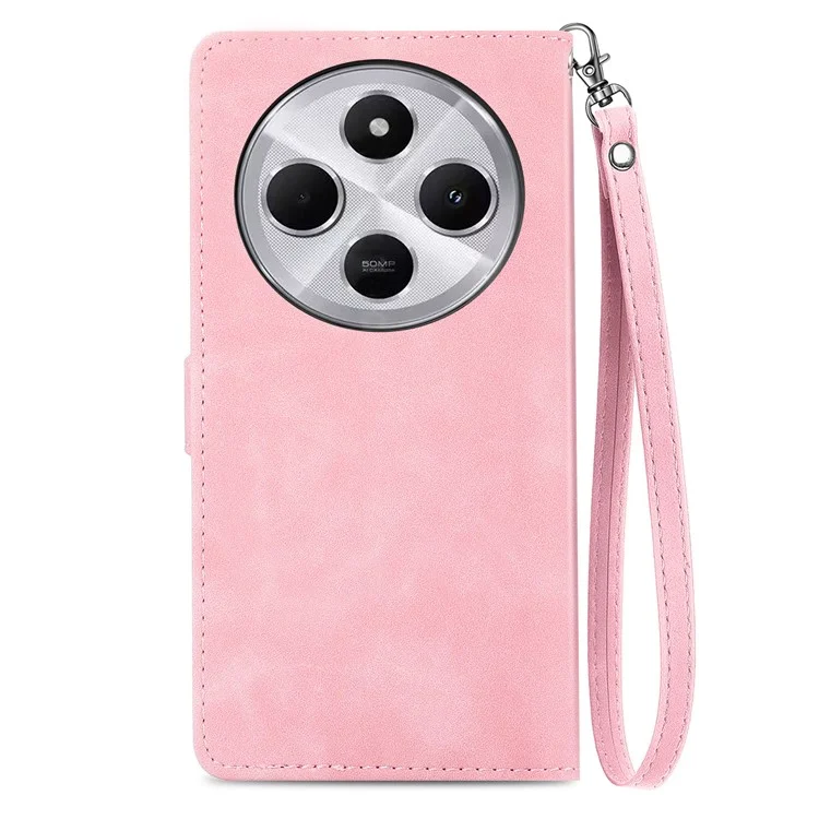 Étui portefeuille à fermeture éclair pour Xiaomi Redmi 14C 4G / 14R 5G / Poco C75 4G, en cuir PU avec motif floral - Rose