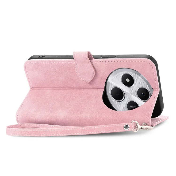 Étui portefeuille à fermeture éclair pour Xiaomi Redmi 14C 4G / 14R 5G / Poco C75 4G, en cuir PU avec motif floral - Rose