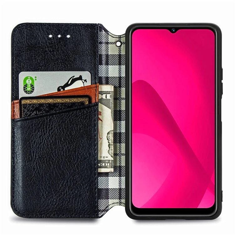 Étui portefeuille en cuir PU pour Xiaomi Redmi 14C 4G / 14R 5G / Poco C75 4G avec motif en forme de losange - Noir