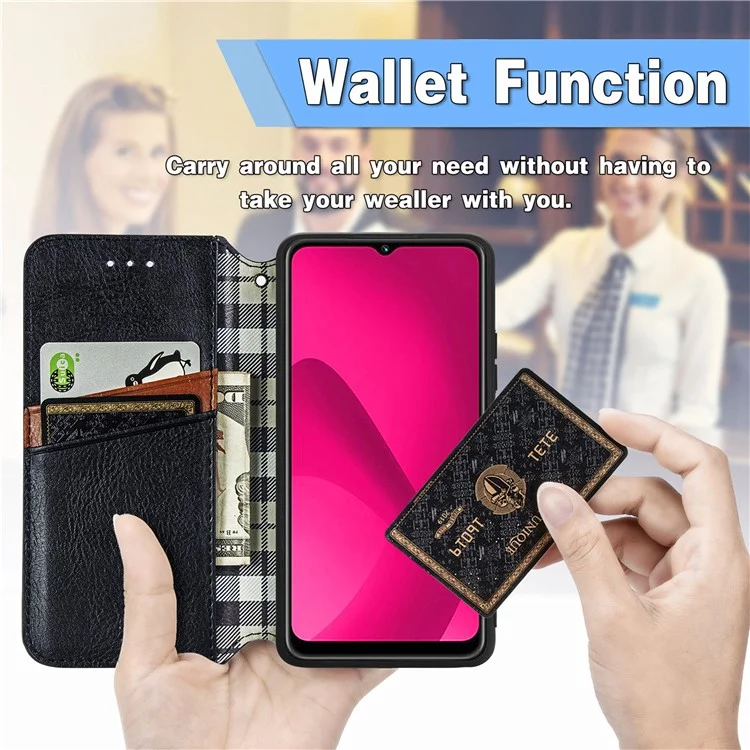 Étui portefeuille en cuir PU pour Xiaomi Redmi 14C 4G / 14R 5G / Poco C75 4G avec motif en forme de losange - Noir