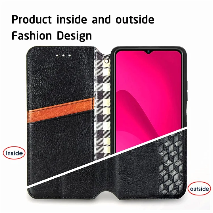 Étui portefeuille en cuir PU pour Xiaomi Redmi 14C 4G / 14R 5G / Poco C75 4G avec motif en forme de losange - Noir
