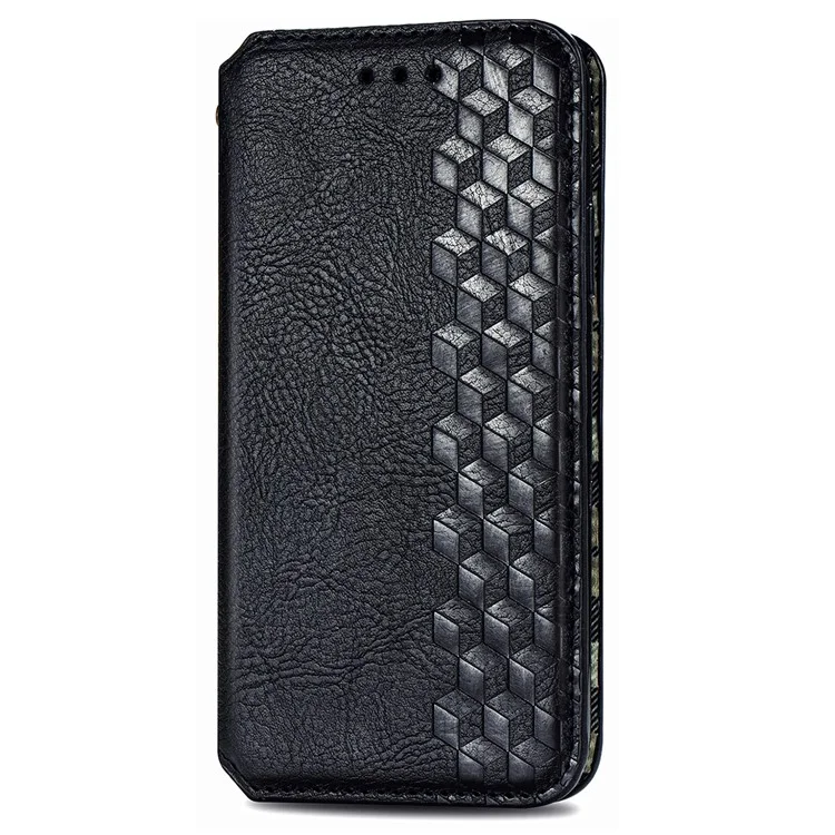 Étui portefeuille en cuir PU pour Xiaomi Redmi 14C 4G / 14R 5G / Poco C75 4G avec motif en forme de losange - Noir