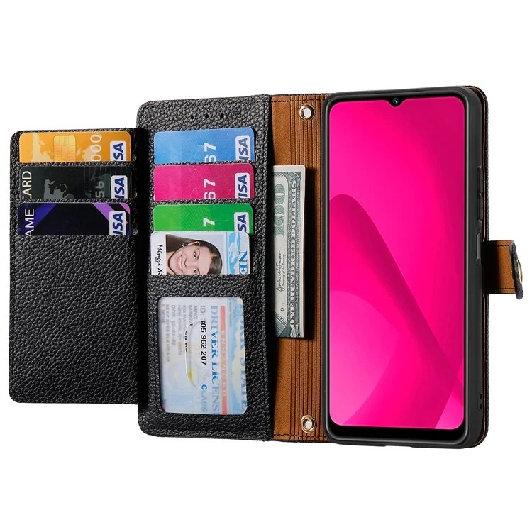 Étui portefeuille en cuir avec poche zippée et protection RFID pour Xiaomi Poco C75 4G / Redmi 14R 5G / 14C 4G - Noir