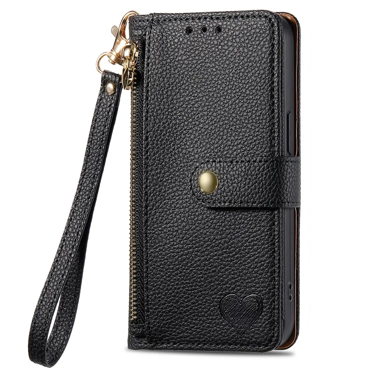 Étui portefeuille en cuir avec poche zippée et protection RFID pour Xiaomi Poco C75 4G / Redmi 14R 5G / 14C 4G - Noir