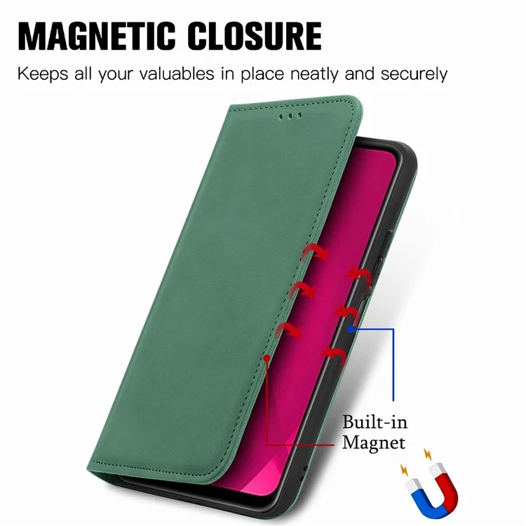 Étui en cuir pour Xiaomi Redmi 14C 4G / 14R 5G / Poco C75 4G, sensation de toucher de la peau, porte-cartes, coque de téléphone à absorption magnétique - Vert