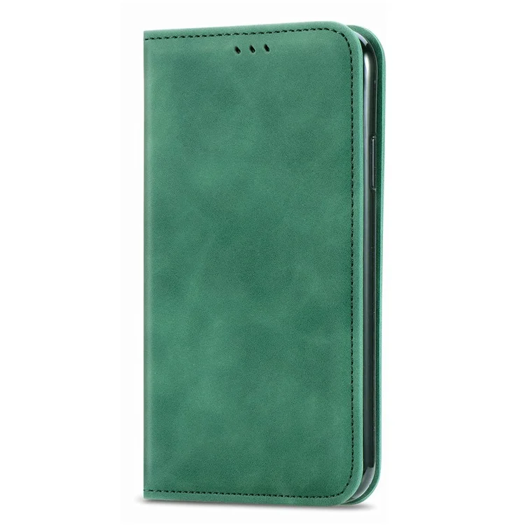 Étui en cuir pour Xiaomi Redmi 14C 4G / 14R 5G / Poco C75 4G, sensation de toucher de la peau, porte-cartes, coque de téléphone à absorption magnétique - Vert