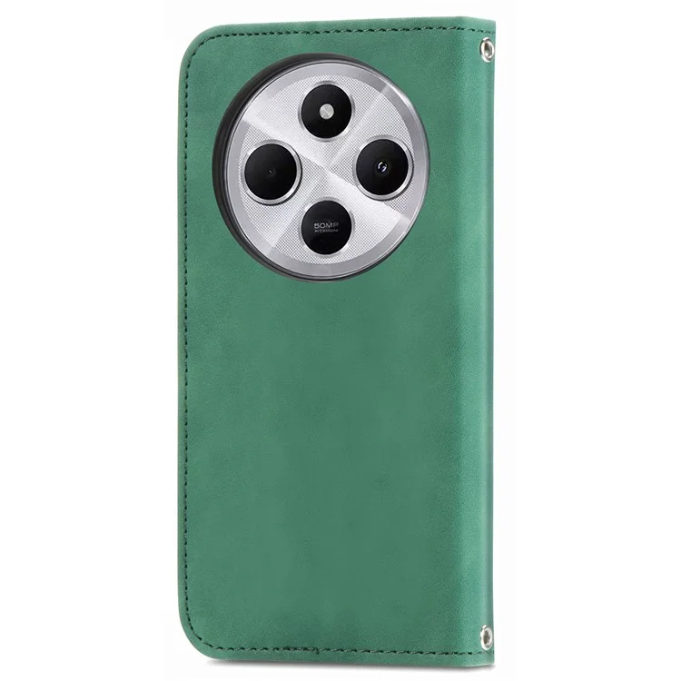 Étui en cuir pour Xiaomi Redmi 14C 4G / 14R 5G / Poco C75 4G, sensation de toucher de la peau, porte-cartes, coque de téléphone à absorption magnétique - Vert