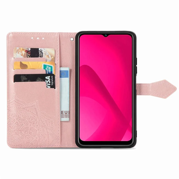 Capa carteira para Xiaomi Redmi 14C 4G / 14R 5G / Poco C75 4G Mandala Flower Leather Phone Cover Stand View - Rose Gold