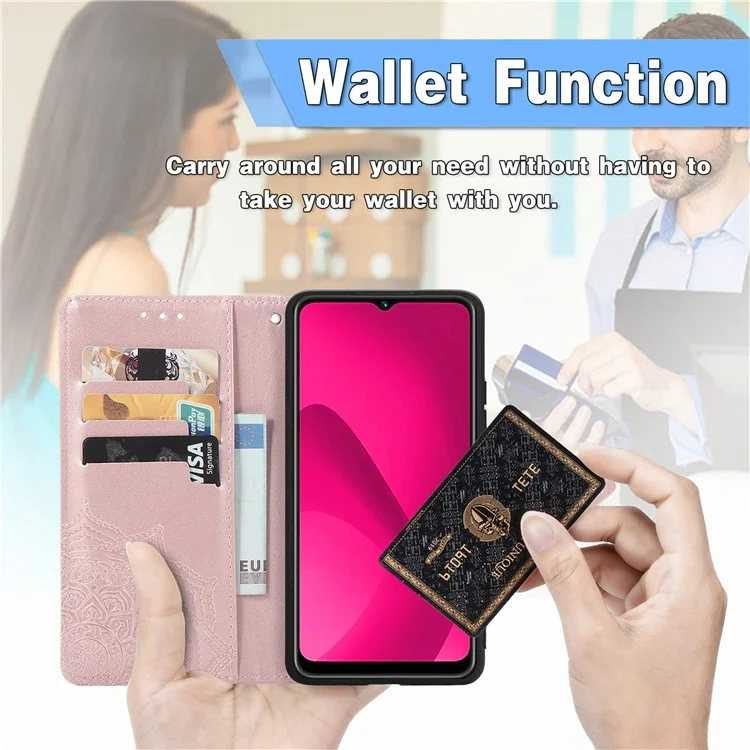 Capa carteira para Xiaomi Redmi 14C 4G / 14R 5G / Poco C75 4G Mandala Flower Leather Phone Cover Stand View - Rose Gold