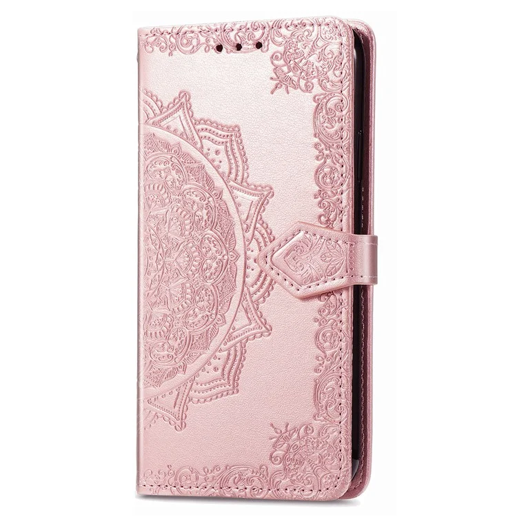 Capa carteira para Xiaomi Redmi 14C 4G / 14R 5G / Poco C75 4G Mandala Flower Leather Phone Cover Stand View - Rose Gold