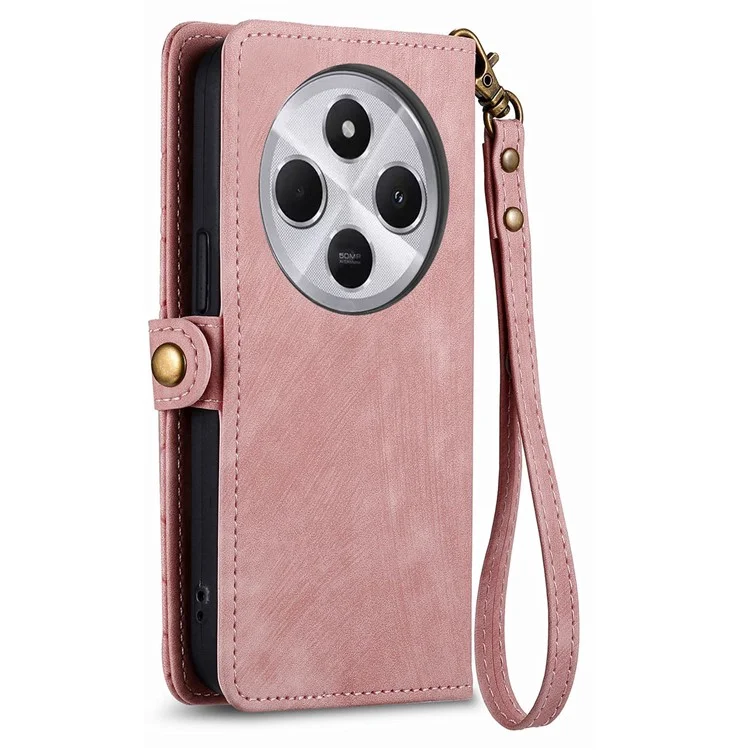 Étui à fermeture éclair pour Xiaomi Redmi 14C 4G / 14R 5G / Poco C75 4G Portefeuille Géométrie Lignes Cuir Housse de téléphone - Rose