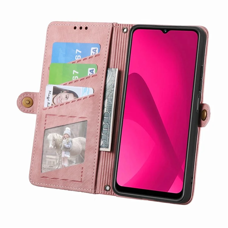 Étui à fermeture éclair pour Xiaomi Redmi 14C 4G / 14R 5G / Poco C75 4G Portefeuille Géométrie Lignes Cuir Housse de téléphone - Rose
