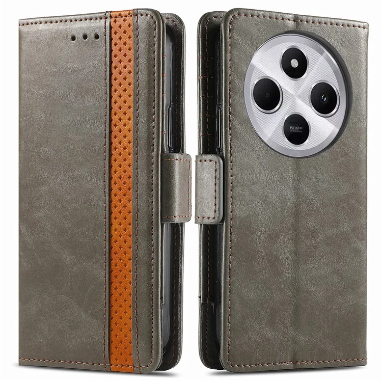 CASENEO 002 Serie Verbindungsgehäuse für Xiaomi Redmi 14C 4G / 14R 5G / Poco C75 4G Standfuß Brieftasche PU-Leder Cover - Grau